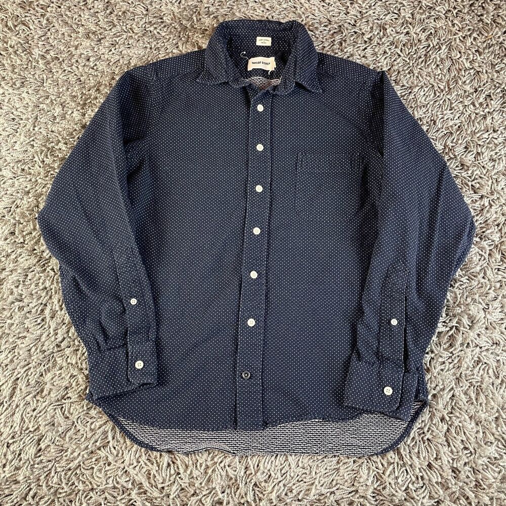 Taylor Stitch Shirt Mens 38 Blue Polka Dot Handmade Button Up Logo Outdoor USA